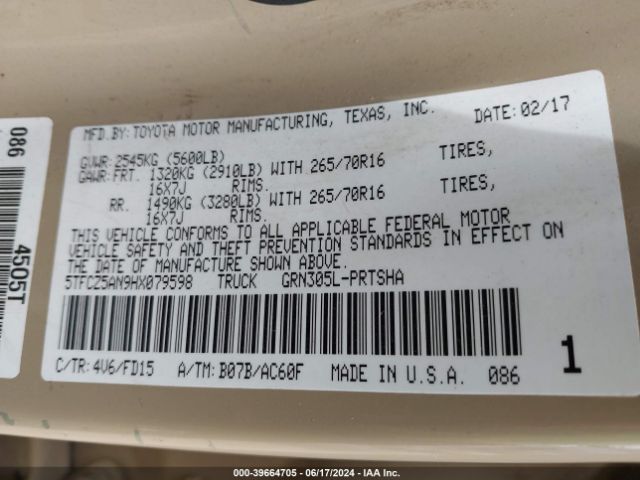 5TFCZ5AN9HX079598 Toyota Tacoma Trd Off Road