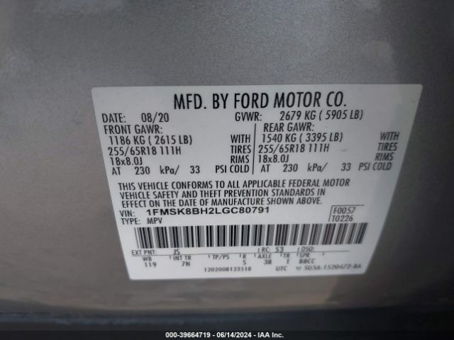 1FMSK8BH2LGC80791 Ford Explorer