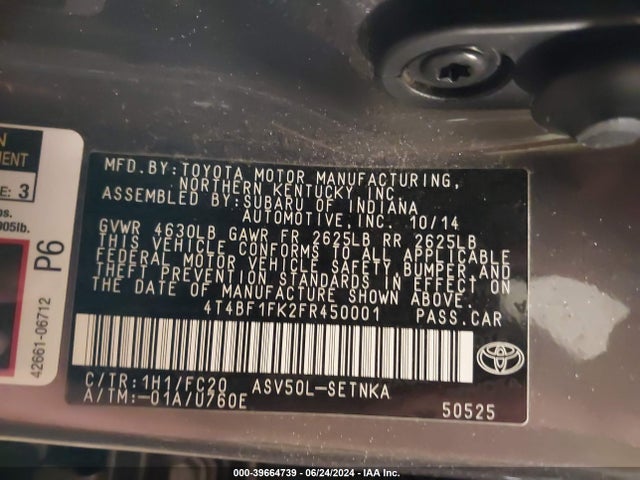 Toyota CAMRY LE 2015 4T4BF1FK2FR450001 Image 9