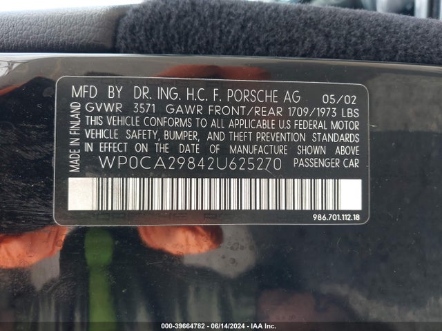 2002 PORSCHE BOXSTER WP0CA29842U625270 Photo 8