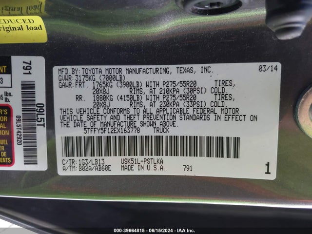 5TFFY5F12EX163778 Toyota Tundra Limited 5.7l V8