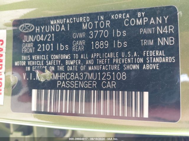 KMHRC8A37MU125108 Hyundai Venue Sel