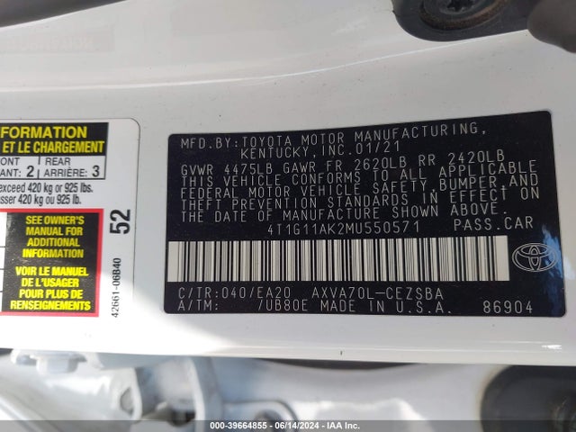 Toyota CAMRY SE 2021 4T1G11AK2MU550571 Image 9