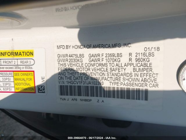 1HGCV1F31JA102393 Honda Accord Sport