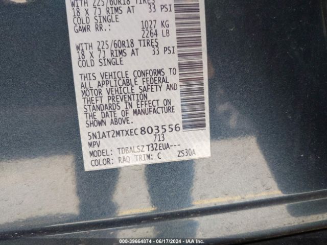5N1AT2MTXEC803556 Nissan Rogue Sl
