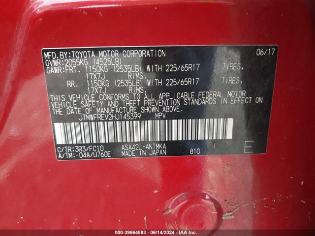 Toyota Rav4 Xle 2017 JTMWFREV2HJ145399 Image 9