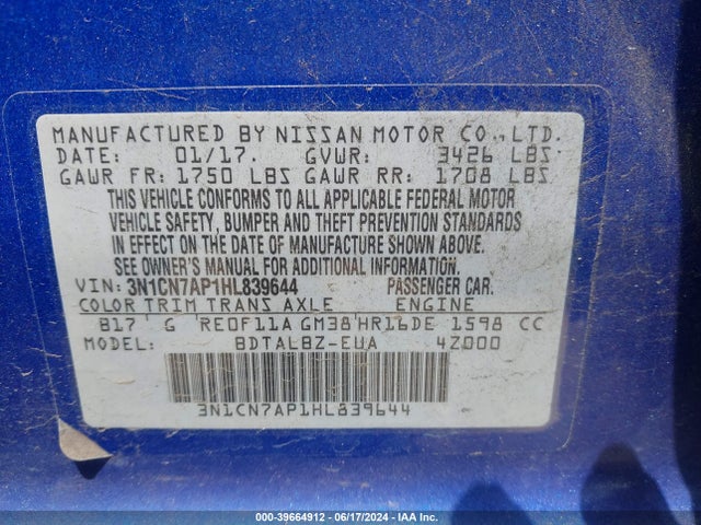 Nissan Versa 1.6 Sv 2017 3N1CN7AP1HL839644 Image 9