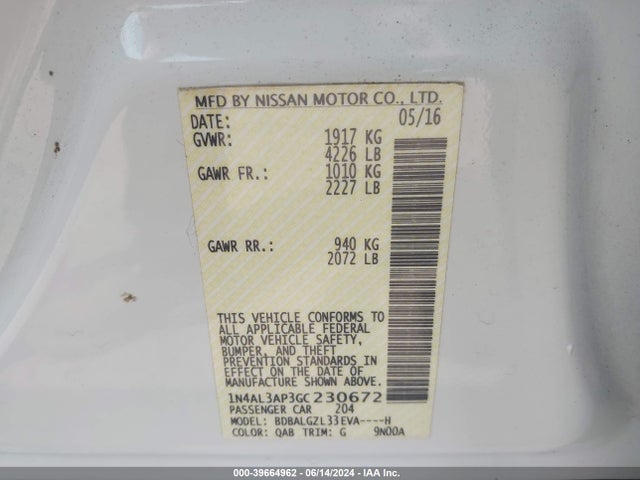 Nissan Altima 2.5 S 2016 1N4AL3AP3GC230672 Image 9