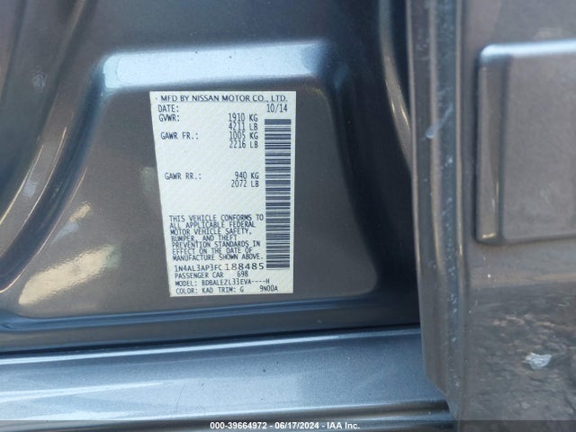 Nissan Altima 2.5 S 2015 1N4AL3AP3FC188485 Image 9