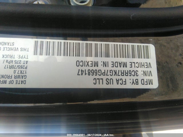 3C6RR7KG7PG668147 RAM 1500 Classic Tradesman  4x4 5'7 Box
