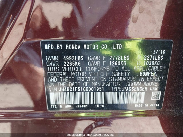 Acura Rlx Technology Package 2016 JH4KC1F51GC001951 Image 9