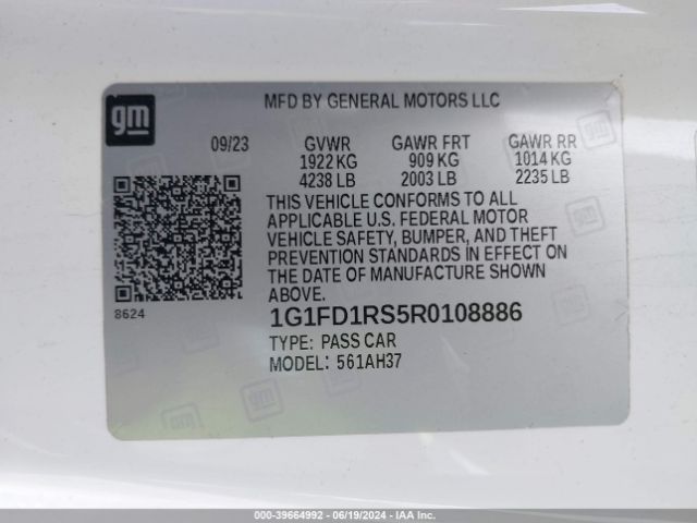 1G1FD1RS5R0108886 Chevrolet Camaro Rwd  2lt