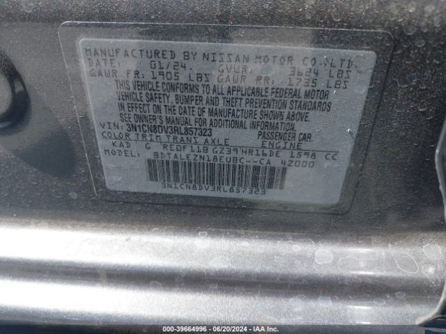 3N1CN8DV3RL857323 Nissan Versa 1.6 S