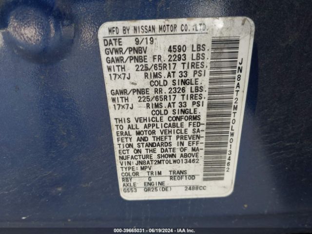 JN8AT2MT0LW013462 Nissan Rogue S Fwd