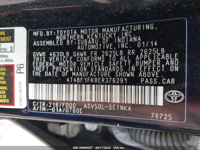 4T4BF1FK8ER376291 Toyota CAMRY LE