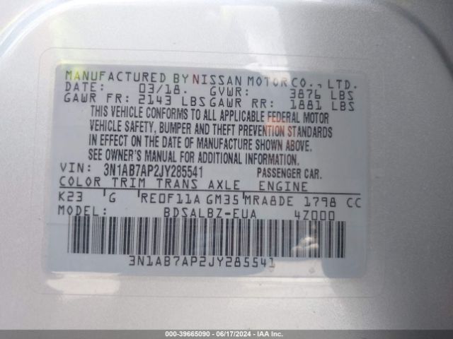 3N1AB7AP2JY285541 Nissan SENTRA S