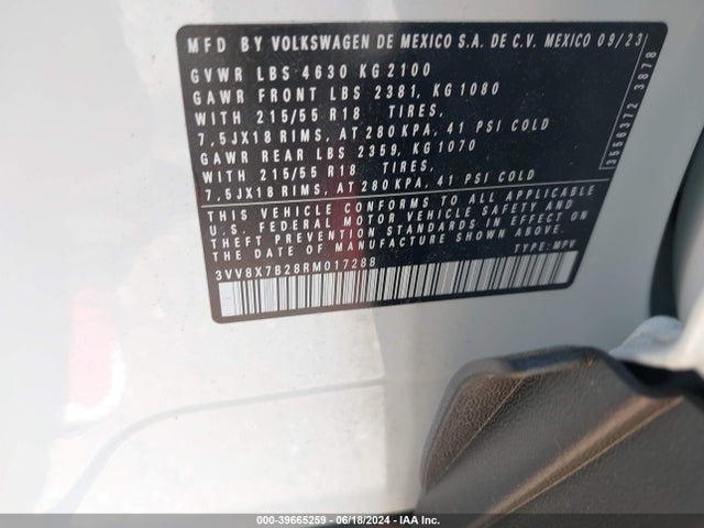 3VV8X7B28RM017288 Volkswagen Taos 1.5t S
