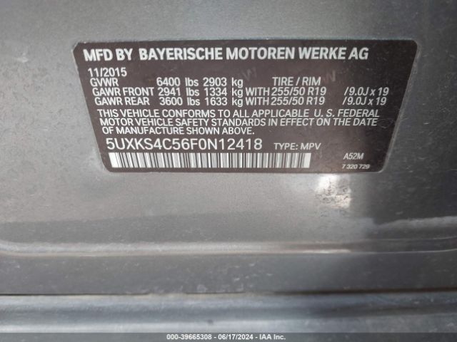 5UXKS4C56F0N12418 BMW X5 Xdrive35d