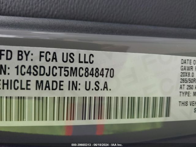 1C4SDJCT5MC848470 Dodge Durango R/t Awd