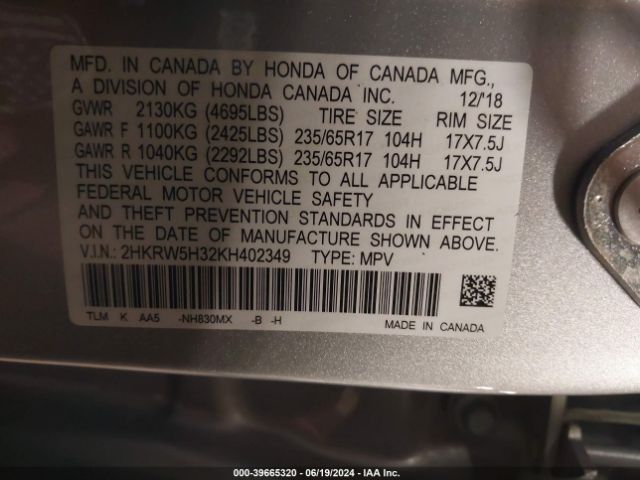 2HKRW5H32KH402349 Honda CR-V LX