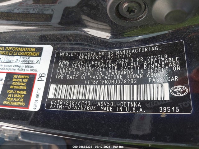 Toyota CAMRY LE 2017 4T1BF1FK0HU378292 Image 9