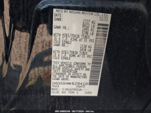 Nissan Frontier S 4x4 2022 1N6ED1EK4NN629410 Image 9