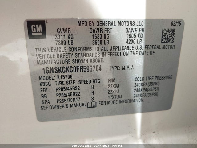 Chevrolet Tahoe Ltz 2015 1GNSKCKC0FR596704 Image 9