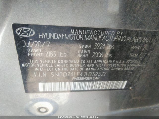 5NPD74LF4JH252522 Hyundai ELANTRA SE