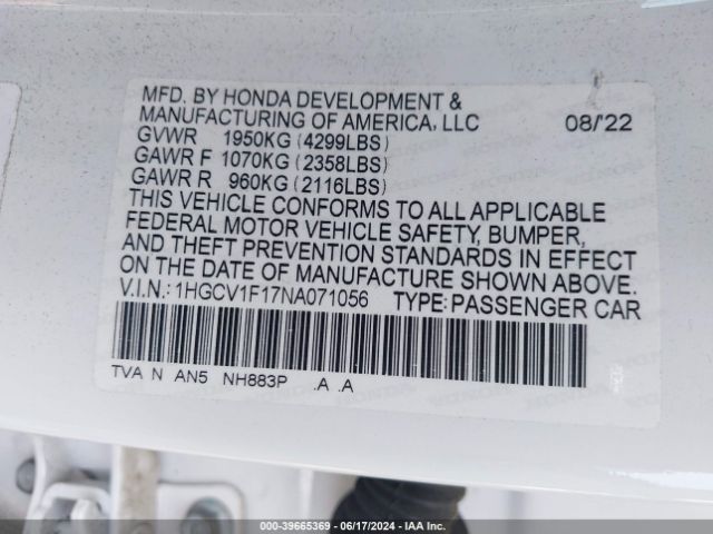 1HGCV1F17NA071056 Honda ACCORD LX