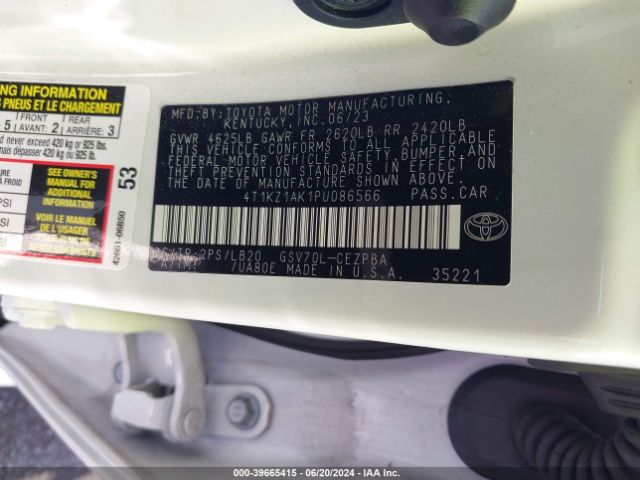 4T1KZ1AK1PU086566 Toyota Camry Xse V6