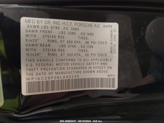 2006 PORSCHE CAYENNE WP1AC29P26LA92239 Photo 8