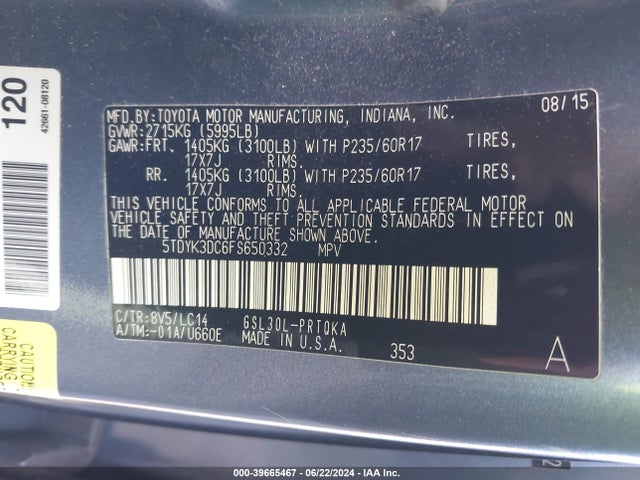 Toyota Sienna Xle 8 Passenger 2015 5TDYK3DC6FS650332 Image 9