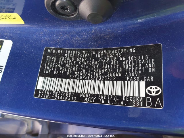 Toyota Corolla S Plus 2015 5YFBURHE5FP325758 Image 9