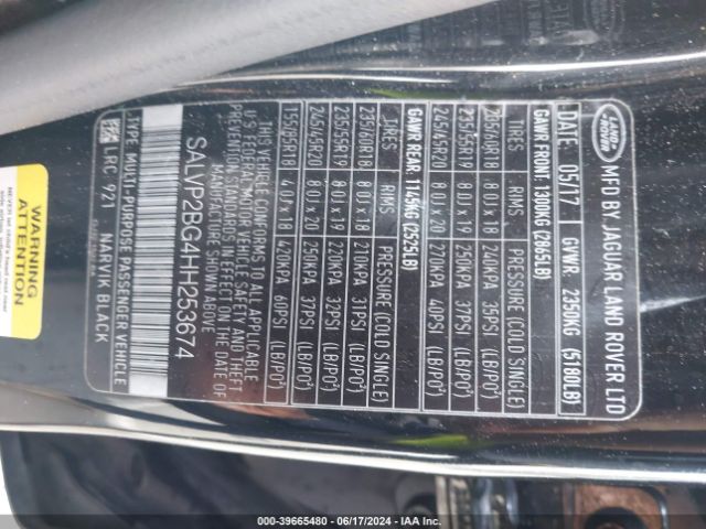 SALVP2BG4HH253674 Land Rover Range Rover Evoque Se/se Premium
