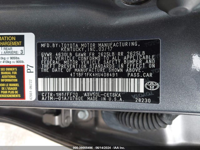 Toyota CAMRY SE 2017 4T1BF1FK4HU408491 Image 9