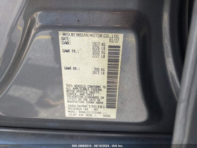Nissan Altima 2.5 Sv 2017 1N4AL3AP8HC190381 Image 9