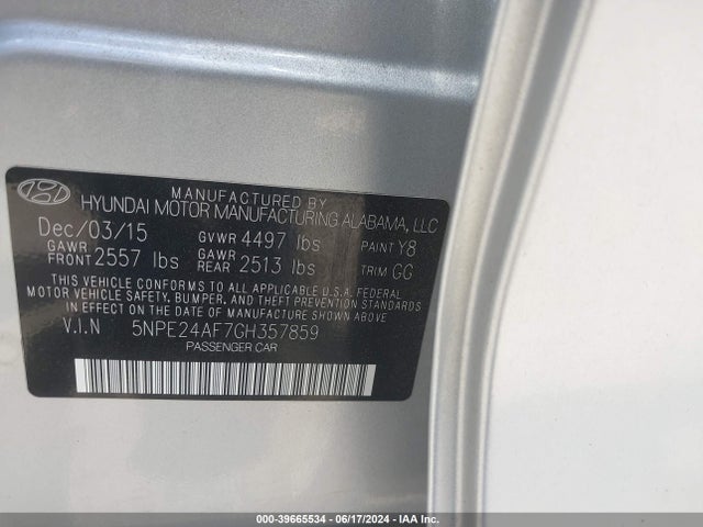 Hyundai SONATA SE 2016 5NPE24AF7GH357859 Image 9