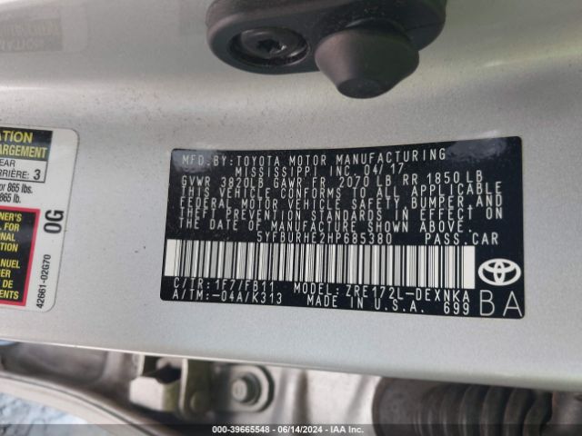 5YFBURHE2HP685380 Toyota COROLLA LE