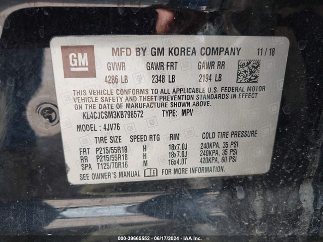 KL4CJCSM3KB798572 Buick Encore Fwd Essence