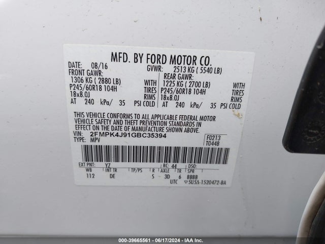 Ford EDGE SEL 2016 2FMPK4J91GBC35394 Image 9