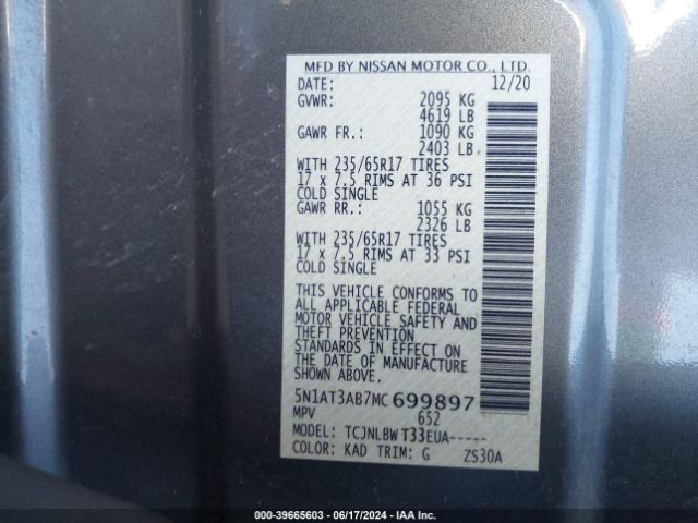 5N1AT3AB7MC699897 Nissan Rogue S Intelligent Awd