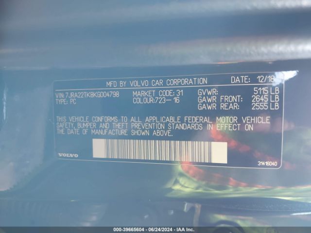 7JRA22TK8KG004798 Volvo S60 T6 Momentum