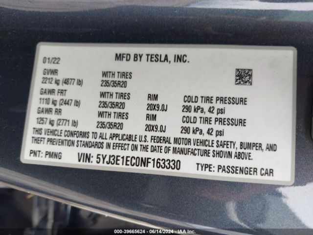 5YJ3E1EC0NF163330 Tesla Model 3 Performance Dual Motor All-wheel Drive