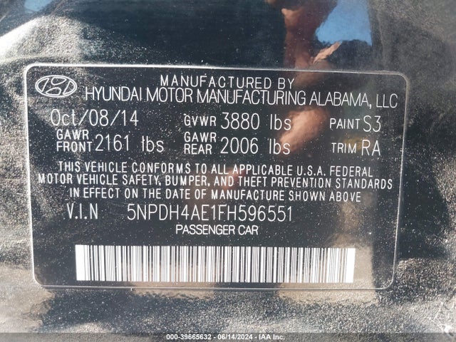 Hyundai ELANTRA SE 2015 5NPDH4AE1FH596551 Image 9