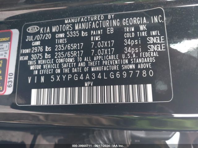 5XYPG4A34LG697780 KIA Sorento 2.4l L