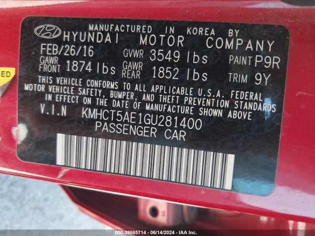 Hyundai ACCENT SE 2016 KMHCT5AE1GU281400 Image 9