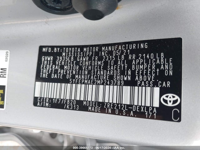 Toyota COROLLA LE 2021 5YFEPMAE2MP243789 Image 9