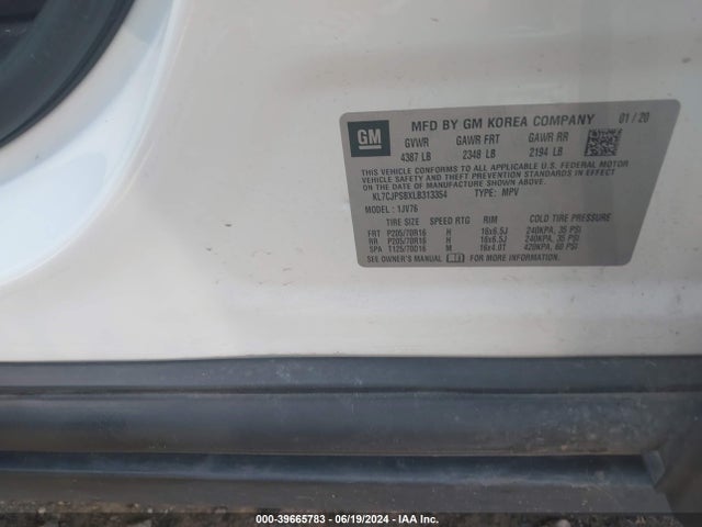 Chevrolet Trax Awd Lt 2020 KL7CJPSBXLB313354 Image 9
