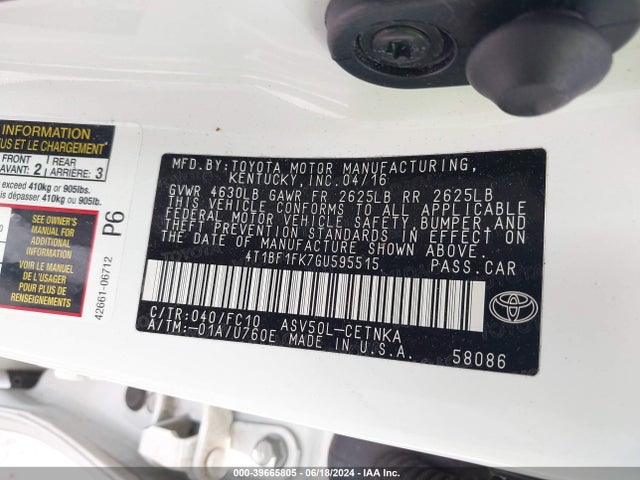 Toyota CAMRY LE 2016 4T1BF1FK7GU595515 Image 9