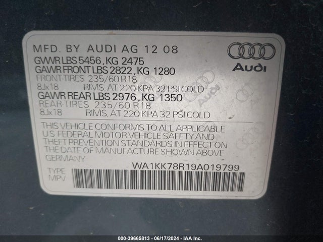 2009 AUDI Q5 WA1KK78R19A019799 Photo 8